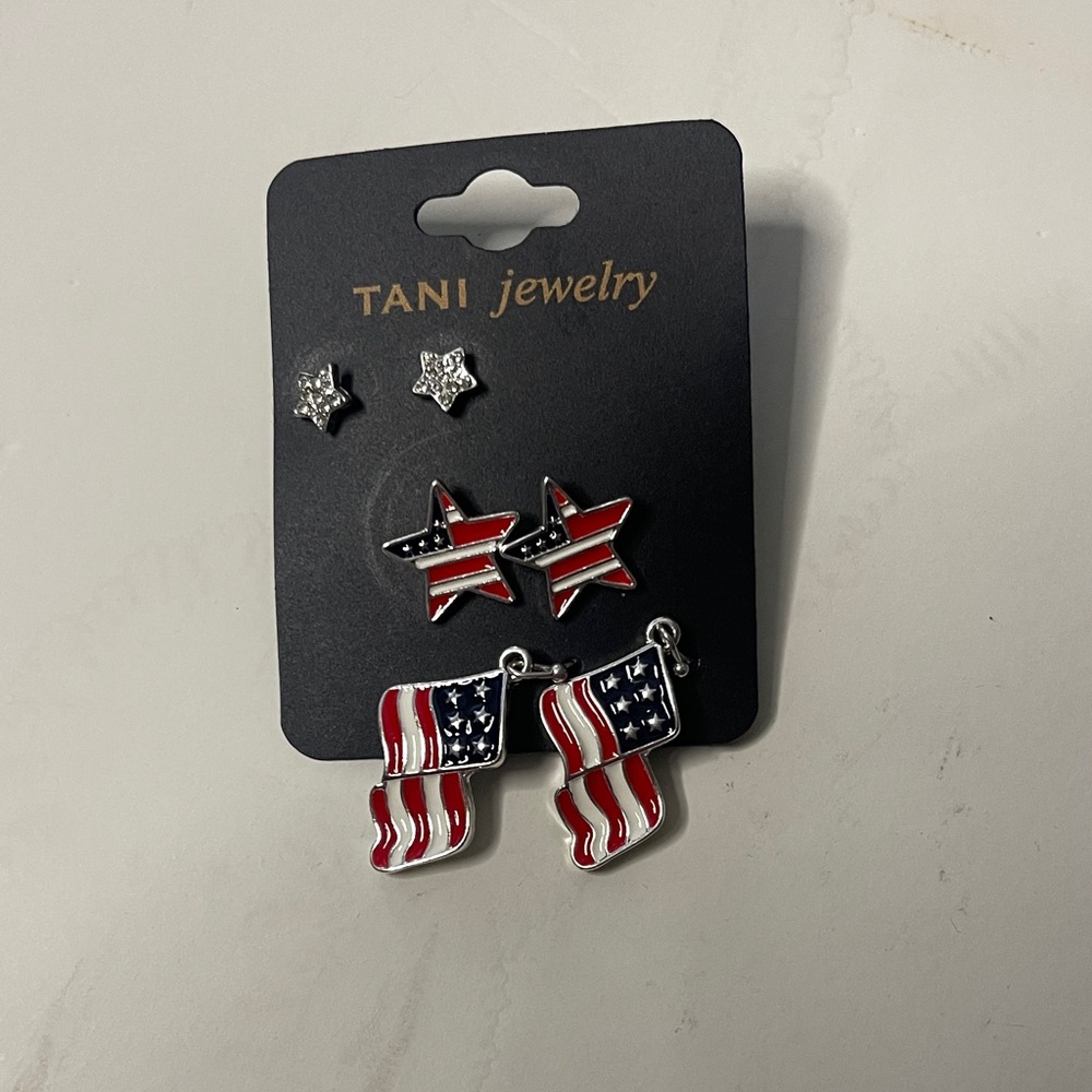 TANI Jewelry  American Flag & Star Earring Set - Red, White & Blue